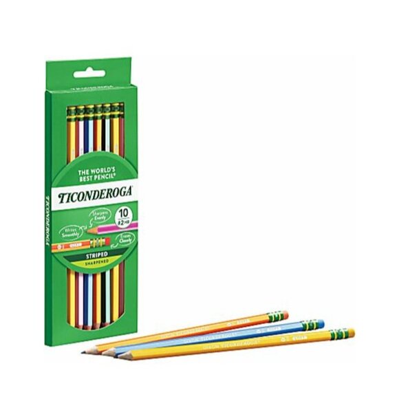 Ticonderoga Striped Wood Pencils, #2 Soft Lead, Pre-sharpened, Pack Of 10 - Picture 8 of 10